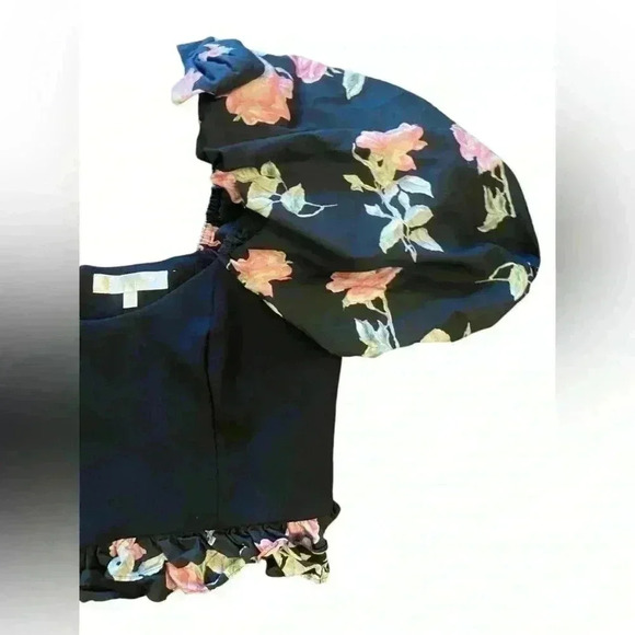 LoveShackFancy Floral Puff Sleeve Spirit Crop Top Black Size Large - Picture 8 of 10